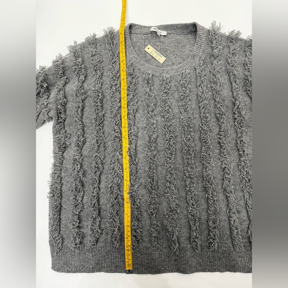 Madewell Fringe Pullover Sweater 100% Merino Wool Oversized Gray Women Sz M New - Picture 9 of 12